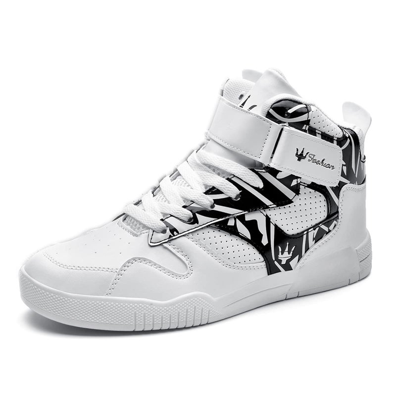 FZUU Men's Fashion High Top Leather Street Sneakers Sports Casual Shoes (10.5, White/Black) - Image 1